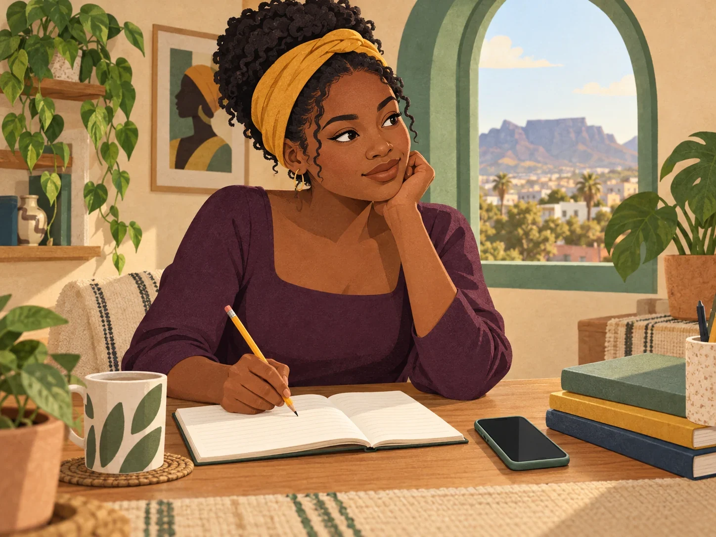 A young woman learning about money in a welcoming home setting